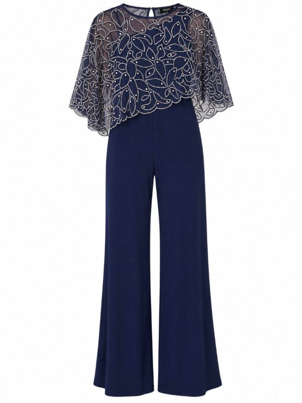 MSK Navy Embellished Cape Overlay Wide Leg Jumpsuit Petite XL NWT - Picture 2 of 6